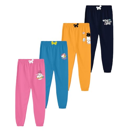 Image of KYDA KIDS Girls 100% Pure Cotton Printed Loose Fit Track Pants | Premium Summer Casual Wear with Elastic Waist Daily Comfort Wear (Pack of 4)
