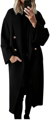 Hooever Women's Winter Double Breasted Wool Coat Drop Shoulder Lo...