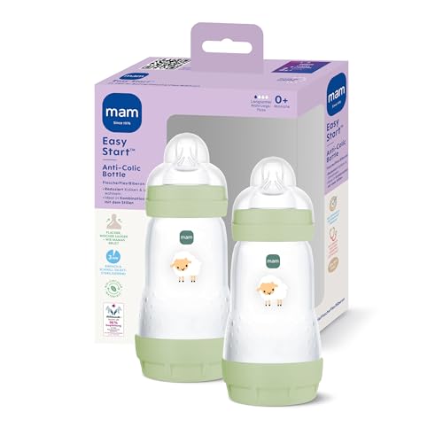 MAM Easy Start Anti-Colic Babyflasche | 0+ Monate | Milchflasche für Neugeborene | 94% Akzeptanz | Weniger Koliken | stillfreundliche Baby Trinkflasche | Sauger Gr. 1 | 260ml | Schaf | 2 Stück