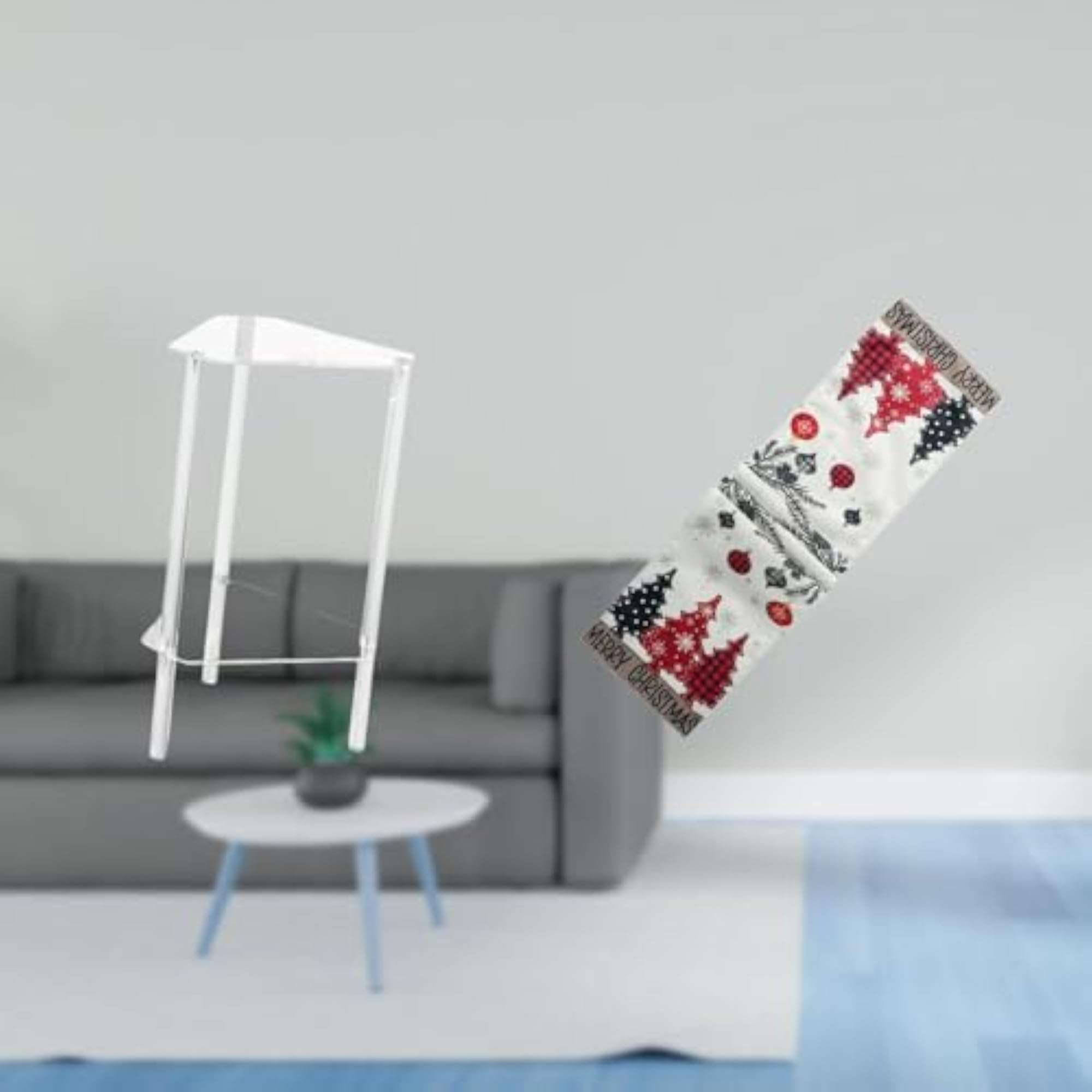 Minimalist Clear Acrylic Nightstand with Christmas Table Runner