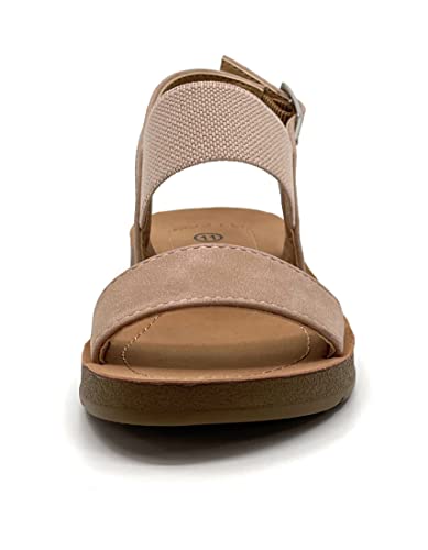 Soda BASHFUL-2 KIDS/CHILDREN/GIRLS Casual Open Toe Single Band with Elastic Ankle Strap Buckle Fashion Slide Flat Sandal Mauve 13