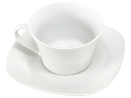 Home Servizio Tazze Tè, Con Piattino, Porcellana, Bianco, 4 Pezzi