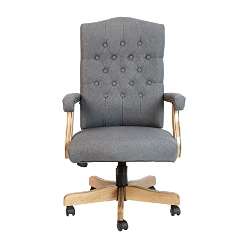 Flash Furniture Derrick Traditional Office Chair - Gray Fabric Tufted Swivel Office Chair - Home Office Desk Chair With Driftwood Base #TOP3
