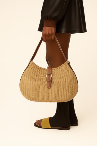 YXILEE Handmade Straw Shoulder Bag for Women,Summer Beach Bag,Adjustable Strap3