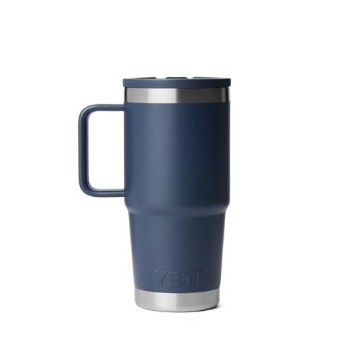 Image of YETI Rambler 20 oz Travel Mug with Flip Straw Lid - Stainless Steel, Vacuum Insulated, Leakproof, Cup Holder Friendly, Navy