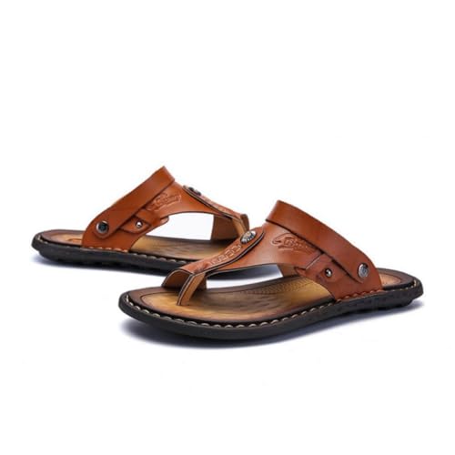 Men's Sandals Indoor and Outdoor Beach Flip Flop Soft Summer Casual Thong Leather Slip On Two Uses Athletic Slipper with Toe Ring4