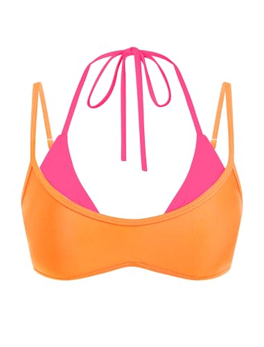 Image of ZAFUL Women's Polka Dot Bikini Tops Double Layer Halter Swimsuit Top Color Block Bathing Suit Top Only