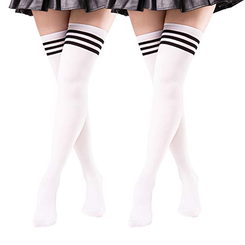 2 Pairs Casual Over Knee Socks for Women White