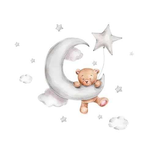 THXFUNAREA Sticker Mural Ours Stickers Muraux avec étoiles Lune Nuages Ours Autocollant Mural Stickers Chambre Enfants Stickers Muraux Enfants Animaux pour Garçon...
