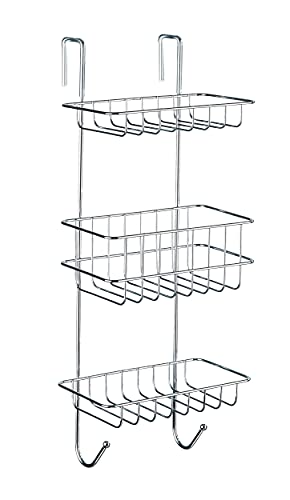 WENKO Duschregal Mod. Revigo, Badezimmerregal zum Einhängen an die Duschkabine mit drei viereckigen Ablagen in offenem Drahtkorb-Design, befestigen ohne Bohren, aus Stahl, 22,5 x 57 x 18,5 cm, Chrom WENKO Duschregal Mod. Revigo, Badezimmerregal zum Einhängen an die Duschkabine mit drei viereckigen Ablagen in offenem Drahtkorb-Design, befestigen ohne Bohren, aus Stahl, 22,5 x 57 x 18,5 cm, Chrom