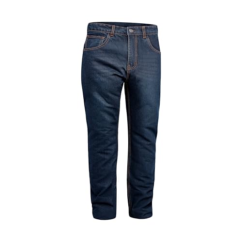 GREAT BIKERS GEAR - Pantaloni da uomo in jeans protettivi con fodera in aramide, rinforzati con protezione, per motociclisti, con protezioni per ginocchia e fianchi, Blu scuro, W32 / L32