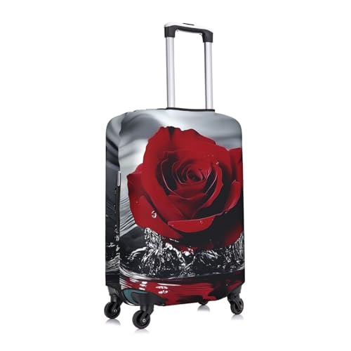 Red Rose Water Flower Elastic Travel Luggage Cover, Washable Spandex Suitcase Protector, Anti-Scratch Fits 18-32 Inch3
