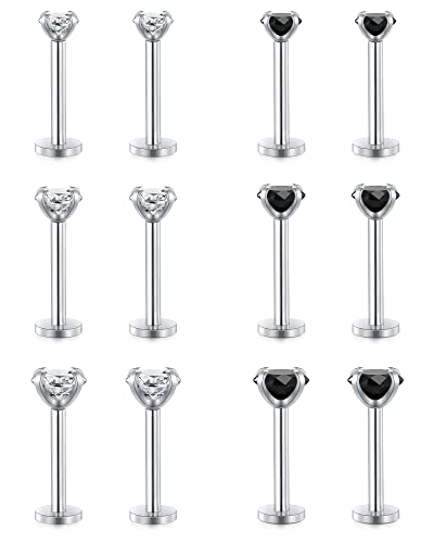 JFORYOU 16G Piercing Lèvre Fileté Intérieurement CZ Vis Top Acier Chirurgical Tragus Helix Cartilage Boucles D'oreilles Labret Goujons Monroe Piercing Bijoux pour Femmes Hommes Cover