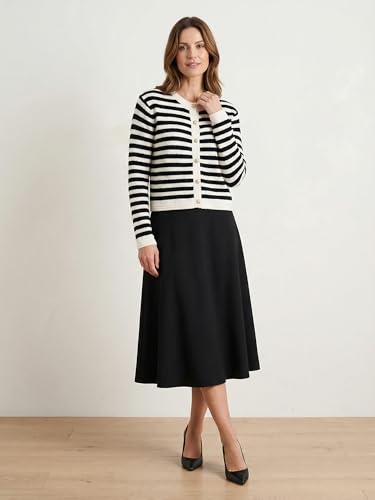 Image of Hobemty Women's Striped Knit Cardigan Long Sleeve Button Down 2025 Spring Fall Ribbed Sweater Top