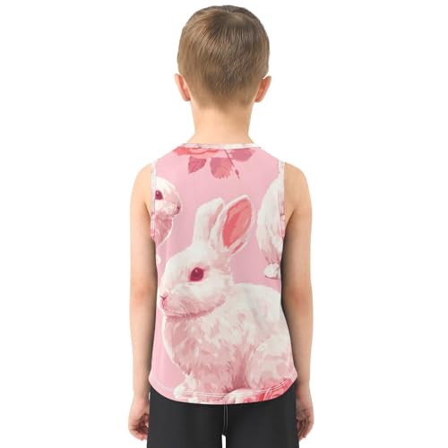 Bolaz Boys Athletic Quick Dry Tank Top Sleeveless Workout T Shirts Age 11-15,Rose and Bunny3