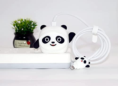 Image of Cartoon 3D Design Protective Case for 18W 20W iPhone 14 13 12 11 Pro Max Fast Charging Cable Adapter Charger, Cute Cartoon Lightning Data Cable Case for iPhone Charger Panda