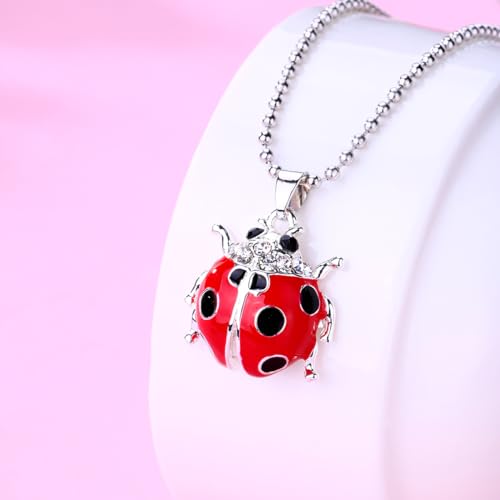 Cute Red Ladybug Pendant Necklace for Women Dainty Beetle CZ Charm Choker Fashion Lovely Animal Funny Coccinella Septempunctata Beaded Chain Necklaces Jewelry Birthday Halloween Party Gifts2