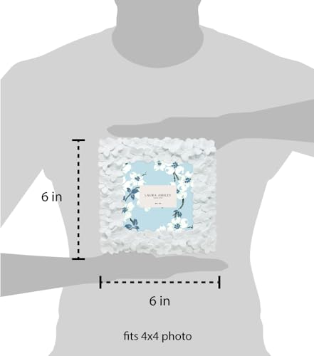 Laura Ashley 4x4 White Flower Textured Hand-Crafted Resin Picture Frame w/Easel & Hook for Tabletop & Wall Display, Decorative Floral Design Home Décor, Photo Gallery, Art (4x4, White)