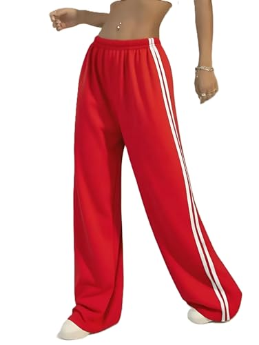 Image of THIRD QUADRANT Women's Wide Leg Track Pants for Women | Black with White Side Stripes | Drawstring Waist (in, Alpha, L)