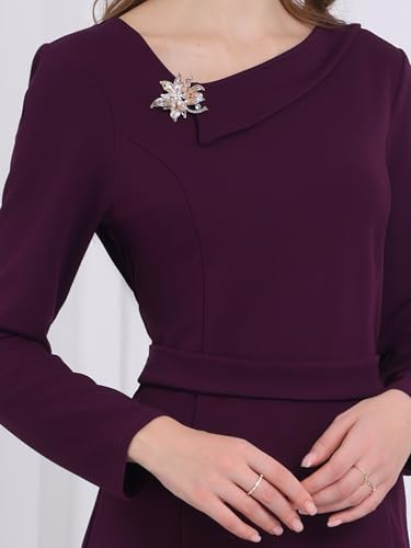 Women's Elegant Sheath Dress Asymmetrical Neckline Wear to Work Pencil Dresses4