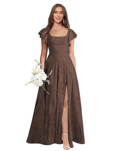 LANGKAAO Lace Floral Brown Dress