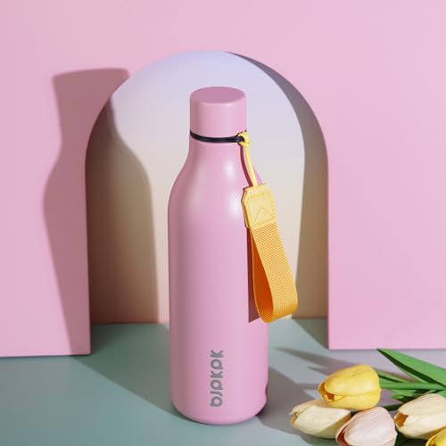 Image of BJPKPK Insulated Water Bottles, 25 oz Stainless Steel Metal Water Bottle with Strap, BPA Free Leak Proof Jugs, Mugs, Flasks, Reusable Thermal Flasks for Sports & Travel, Light Pink