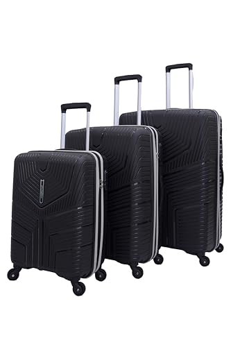 Image of VIP Aristocrat 3 Piece Set and 52 Cm Wheel Duffle, 55 Cm, 66 Cm & 76 Cm Polyproplyene Hard Sided 4 Spinner Wheels,Light Weight Luggage /Trolley Bags /Suitcase and 5 Years International Warranty-Black