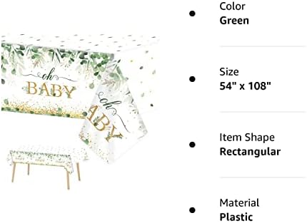 3 Pieces Sage Greenery Oh Baby Tablecloths for Baby Shower Party Decorations Plastic Disposable Gold Foil Eucalyptus Leaf Table Covers for Rectangle Tables Sage Boho Woodland Neutral Party Supplies 8