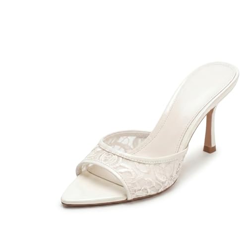 Image of Riekhany High Heel Mules for Women Slip On Open Pointed Toe Classy Patent Leather Stiletto Pumps Formal Slingback Mule Sandals Dress Walking Shoes