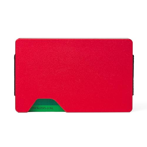 Image of Minimalist Wallet for Men, Slim Metal RFID Blocking Wallet Credit Card Holder Money Clip & Cash Strap, Scratch-Resistant Holds 15 Cards,Ideal Gift for Men | Matte Red