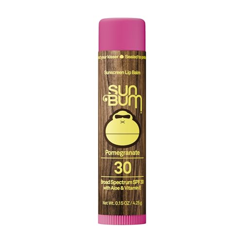 Sun Bum SPF 30 Sunscreen Pomegranate Lip Balm - Moisturizing Aloe Vera and Vitamin E - Vegan and Cruelty Free - Broad Spectrum UVA/UVB Lip Protection - 0.15 oz Stick
