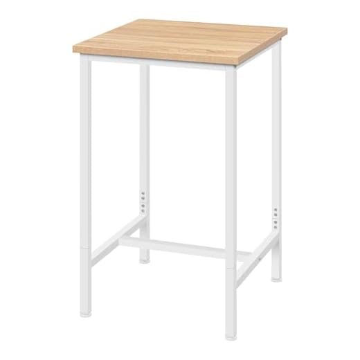 WOLTU Table Bar, Table Haute Cuisine, Mange Debout, Îlot Central Cuisine Carré, Structure en Métal, Style Scandinave, Chêne Clair + Blanc