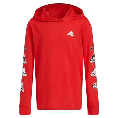 adidas Boys' Long Sleeve Cotton BoS Logo Hooded T-Shirt, Better Scarlet, Large