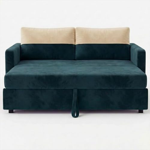 Image of SOCOZI Enrique 2 Seater Sofa Cum Bed | Soft Velvet Suede Fabric | Modern Convertible Design | Plush Comfort Seating for Living Room (Tealish Green)