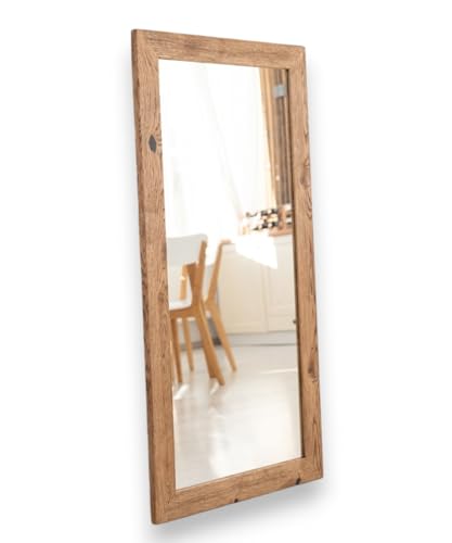 Rustiko Handgefertigter Wandspiegel Eichenrahmen, Holzspiegel Echte Massive Eiche - für Bad, Flur, Wohnzimmer, 120x60 cm