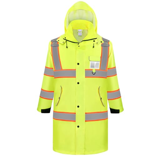 TICONN Reflective Rain Jacket, Waterproof Hi Vis Safety Jacket, Heavy Duty Class III High Visibility Trench Coat