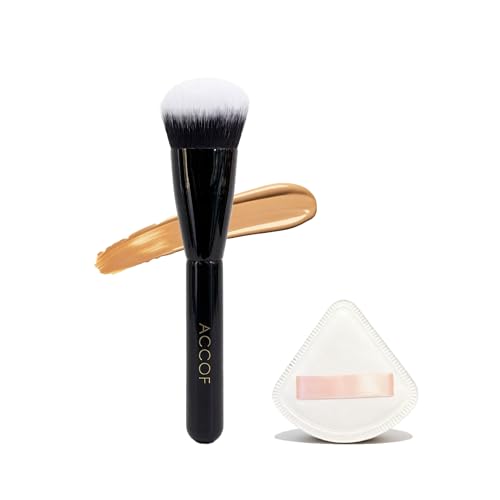 Dense Kabuki Foundation Makeup Brush & Makeup Sponge, Angled Foun...