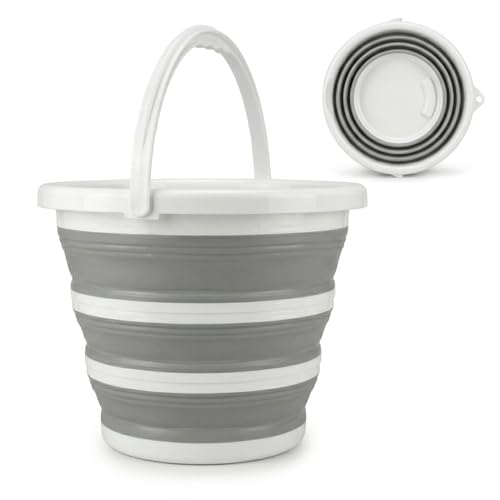 Cubo Plegable 10L Silicona Resistente con Asa, Cubeta Plegable Compacta, Cubo Multiusos Ahorra Espacio, Ideal para Limpieza, Cocina, Camping, Coche, Maletero y Hogar