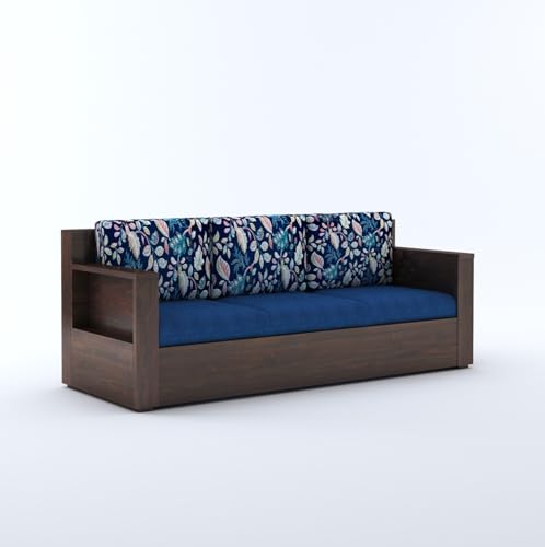 Image of Sheesham Wood 3 Seater Sofa Set with Cushion for Living Room Home Hall Wooden Sofa for Hotel Office (Walnut Finish)