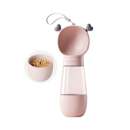 犬 水飲み ペットボトル ウォーターボトル 遠出 お出掛け 水入れ 水筒 アウトドア 散歩 散歩用ボトル 携帯 ボトル フード入れ付き ストラップ 回転してONとOFF切り替え 高さ27.5cm 直径4.5cm 携帯に便利なペット用水飲みボトル(ピンク)