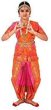 Image of BHARATANATYAMWORLD Bharatnatyam Readymade China Silk for Fancy Dress /Costume Competitions /School Events /Annual Functions