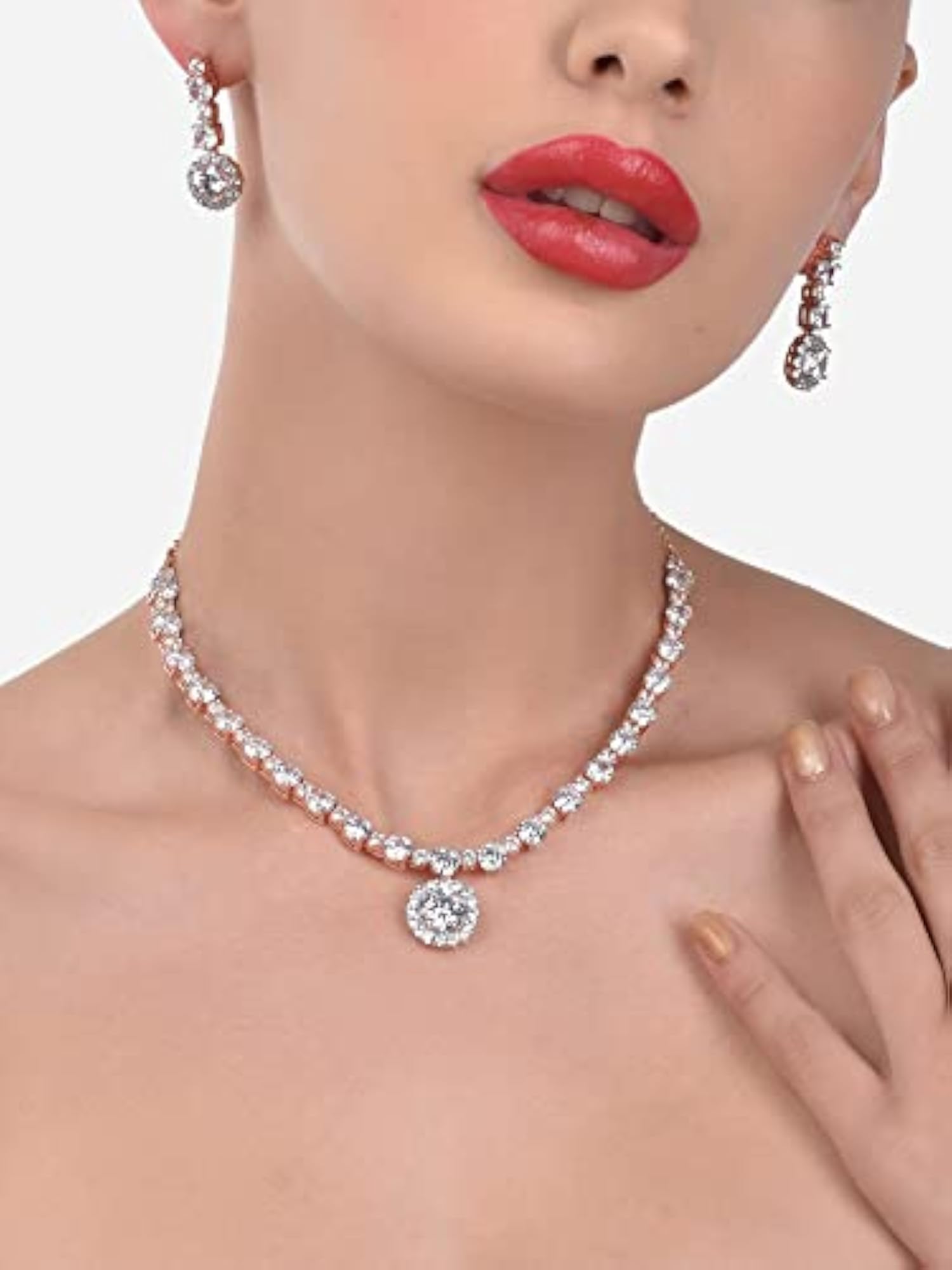 Women's Dazzling Cubic Zirconia Necklace & Earring Set