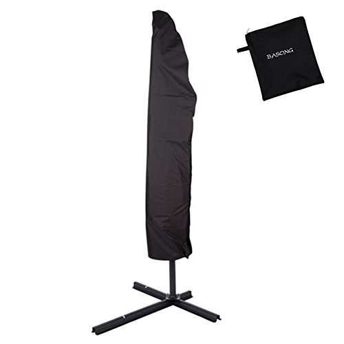 Basong Housse de Protection Housse Parasol Couverture Salon de Jardin Parasol Déporté Anti-UV Imperméable 600D Oxford PVC Revêtement Noir 265x100x40x50cm