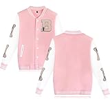 Mens Bomber Jackets Letterman Jacket Button Down Vintage Varsity Jackets Baseball Coat Pink