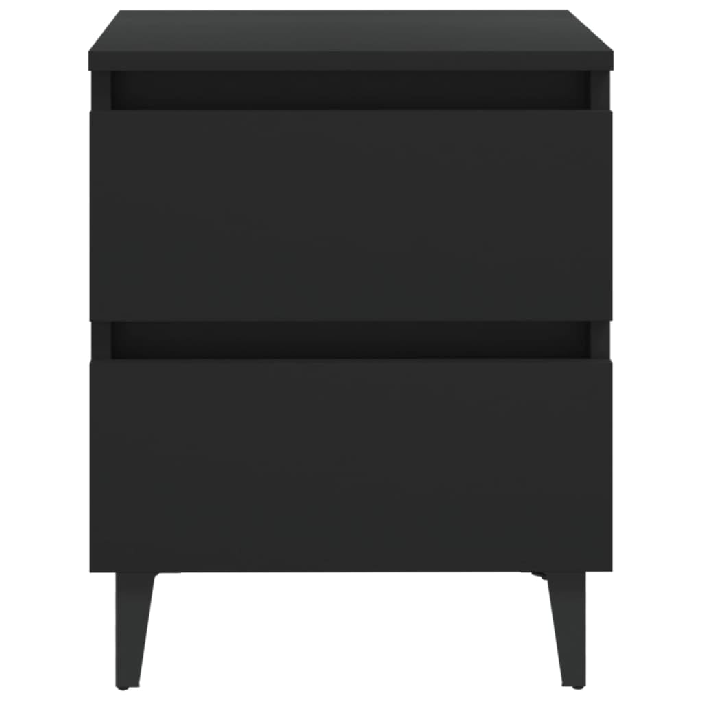 Mesita de noche industrial negra 40 x 35 x 50 cm de material de madera con dos cajones y cuatro patas de metal – Espacio de almacenamiento muebles armario armario estable resistente limpieza