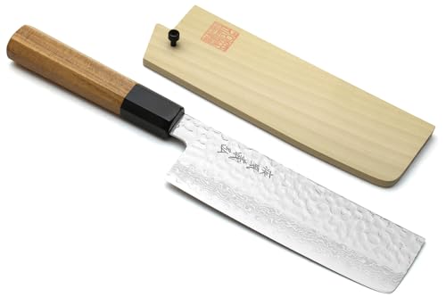 Yoshihiro VG10 46 Layers Hammered Damascus Nakiri Japanese Vegetable Knife