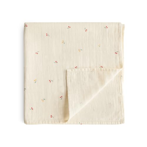 Image of mushie Muslin Baby Swaddle Blanket | 100% Organic Cotton (Cherries)