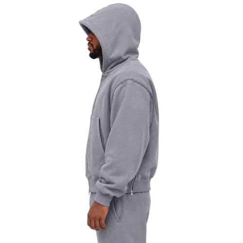 Mens Hooded Sweatshirt Oversized Light Fleece Zip Up Jackets Fall Outfits - image 5