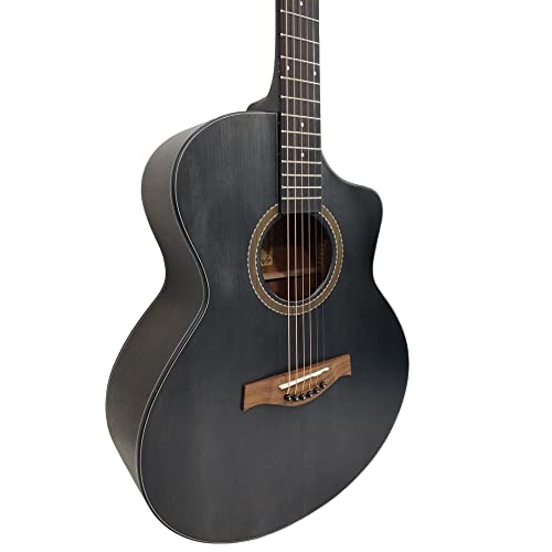 Image of Vault EA40TBK 41 inch Premium Solid Spruce-Top Cutaway Acoustic Guitar - Black