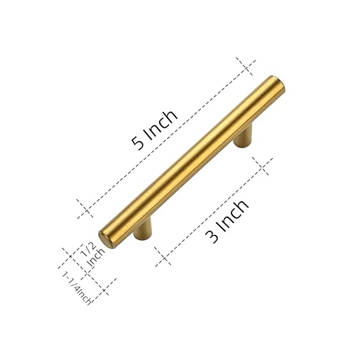 Image of Ravinte 3 Pack 5 Inch Cabinet Pulls Brushed Brass Stainless Steel Kitchen Drawer Pulls Cabinet Handles 5 inchLength, 3 inch Hole Center